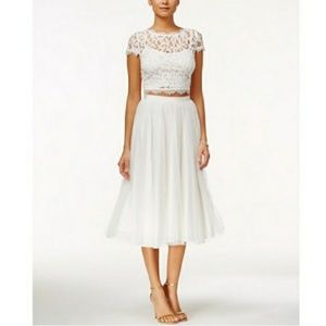 White Tulle Lace Skirt Crop Top Set Bridal